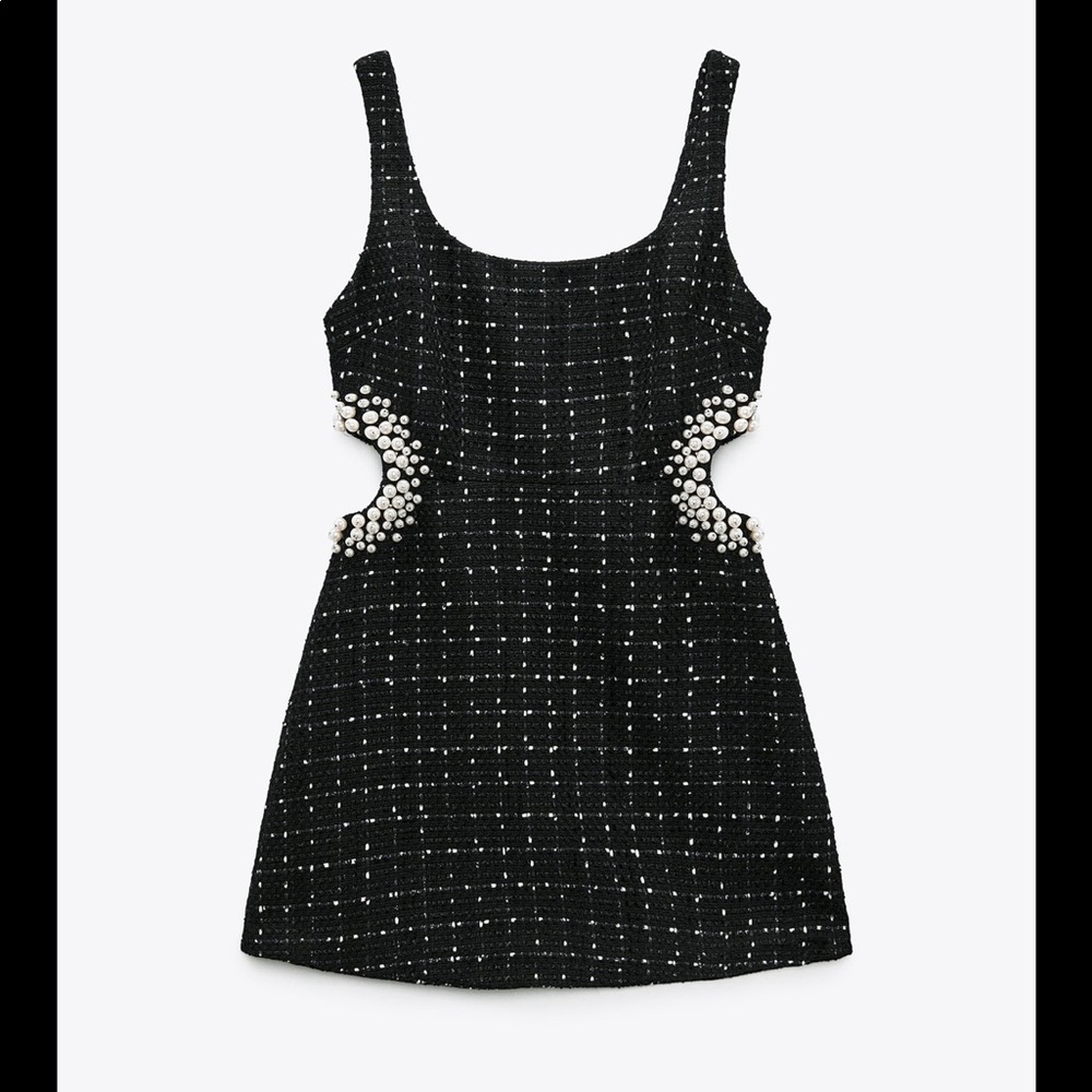 Zara textured weave dress with faux pearls